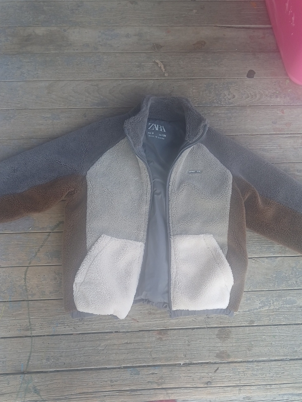 Zara Kids Color Block Warm Thick Sherpa Jacket Brown Tan Gray Cream Size 9